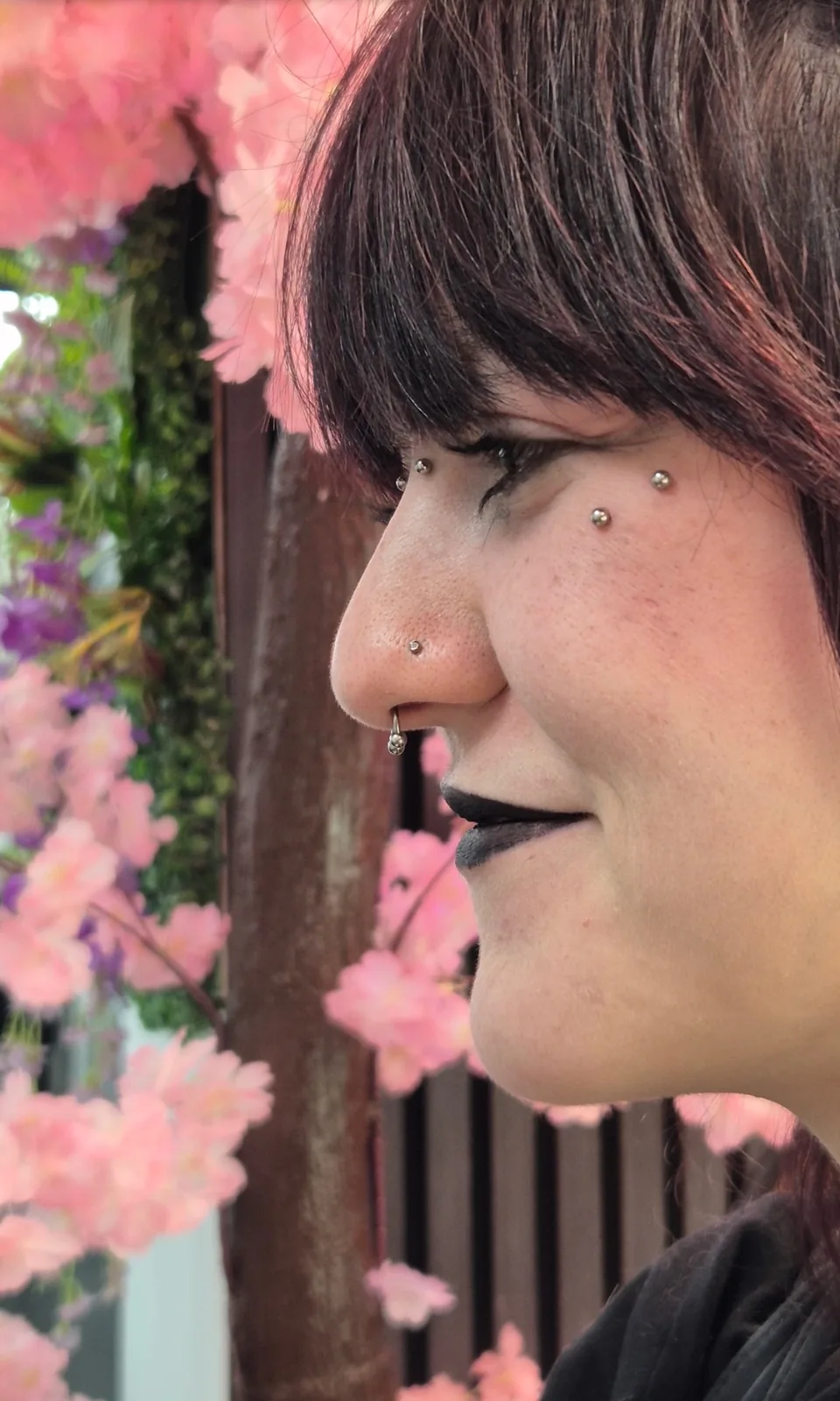 Anti-eyebrow avec septum Surface piercing anti-eyebrow septum profil Paris – Showtime Tattoo