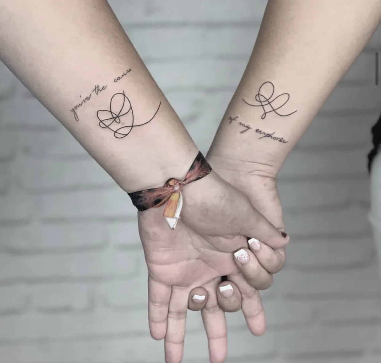 Couple matching lettering calligraphy tattoo Paris – Showtime Tattoo