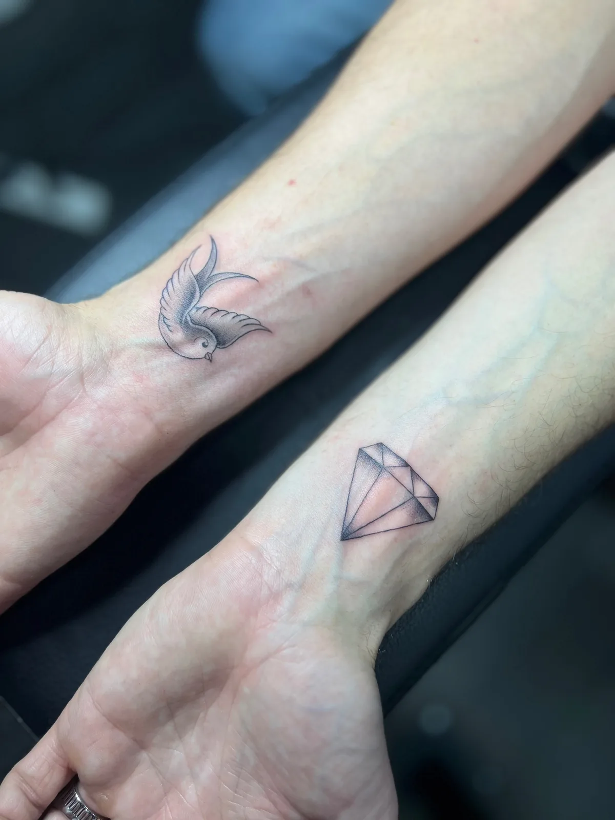 Couple bird diamond fineline tattoo Paris – Showtime Tattoo