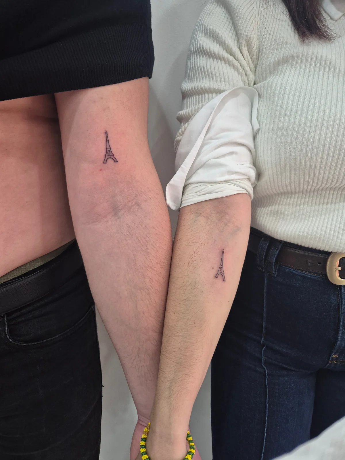 Couple Eiffel Tower matching minimalist tattoo Paris – Showtime Tattoo
