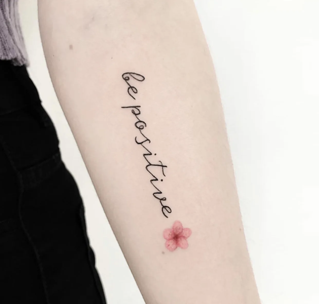 Couple Be Positive lettering flower tattoo Paris – Showtime Tattoo