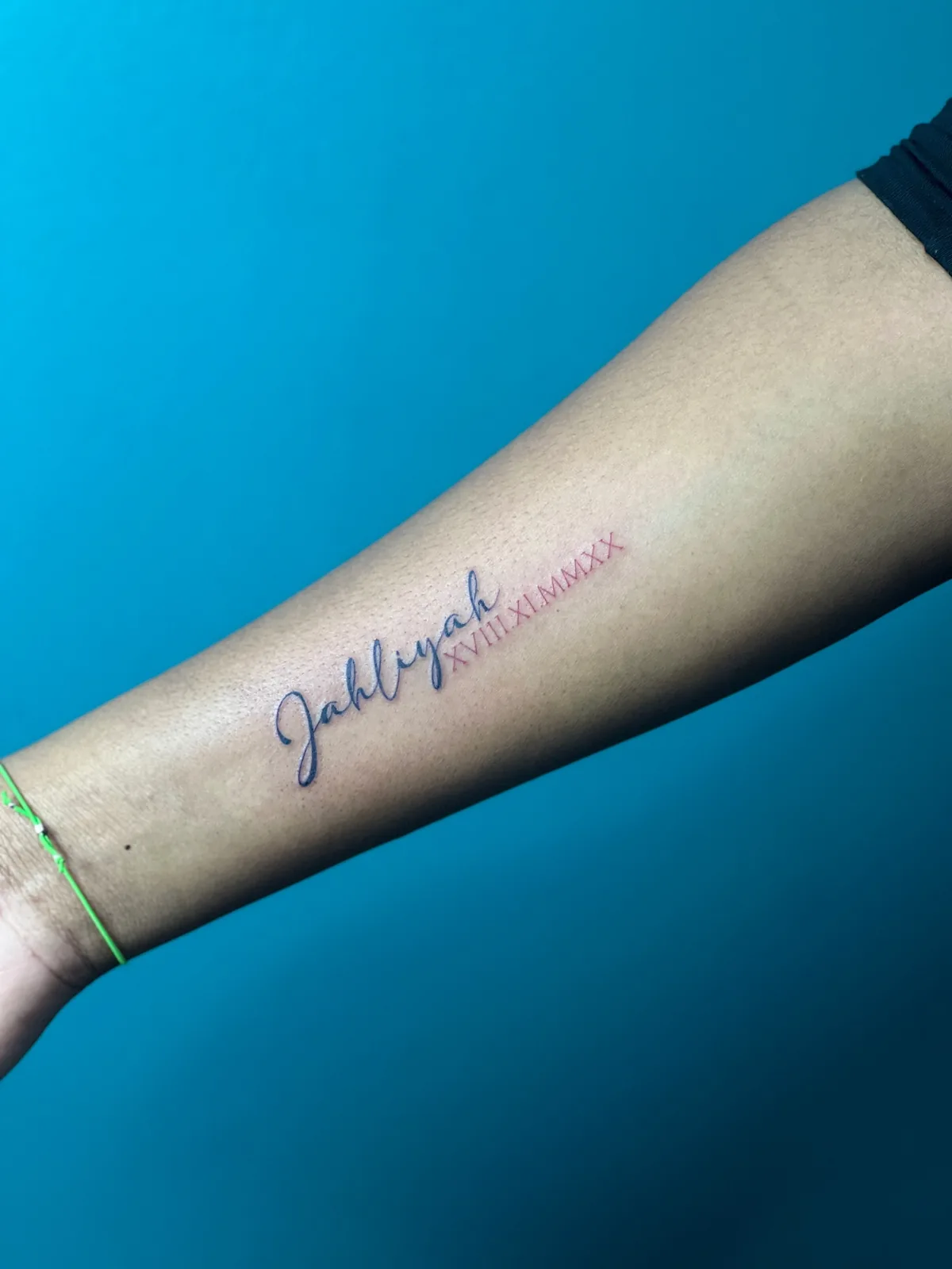 Name & date Name date forearm lettering tattoo Paris – Showtime Tattoo