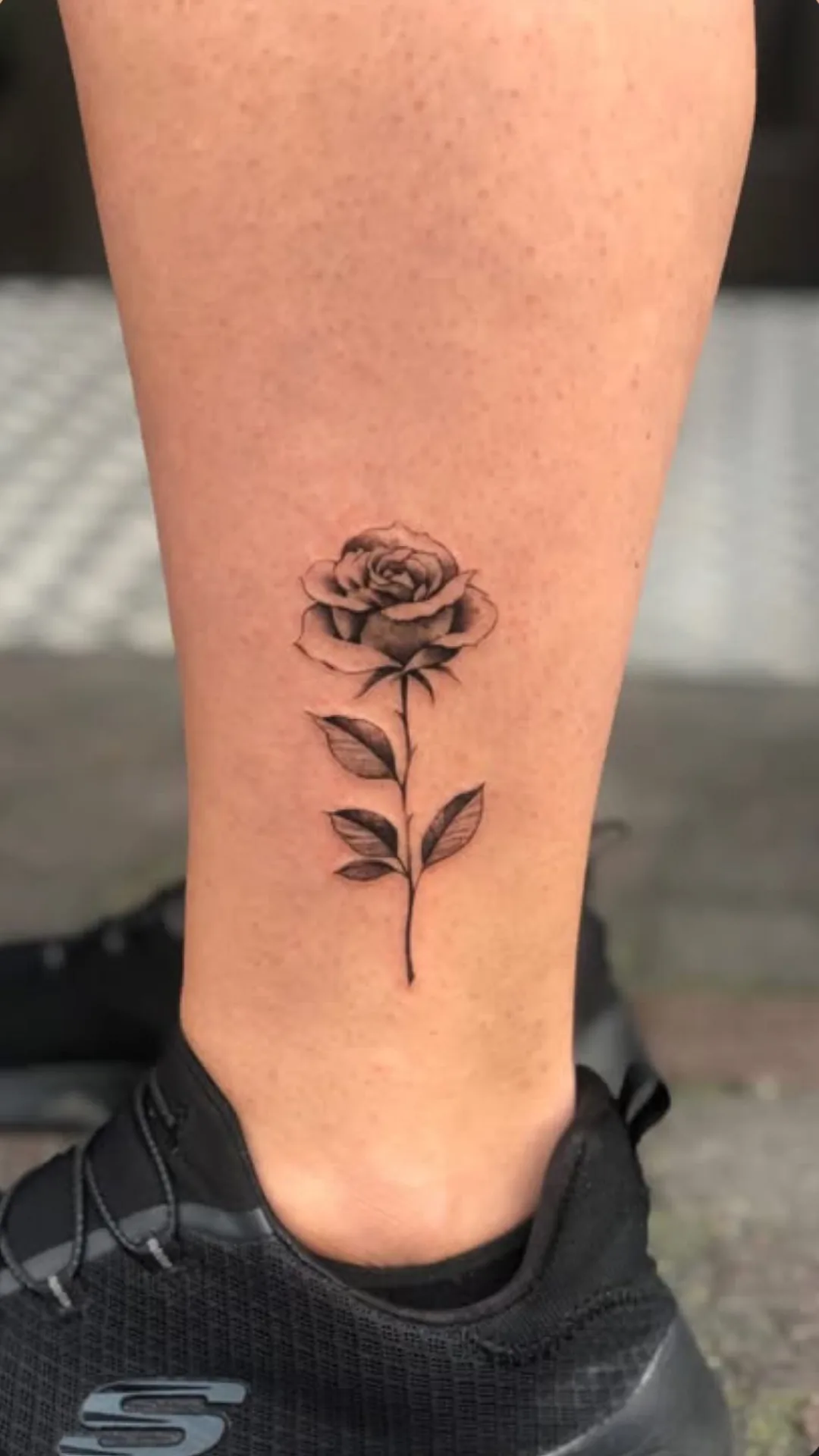 Couple rose stem minimalist ankle tattoo Paris – Showtime Tattoo