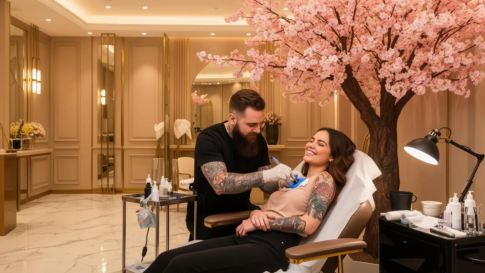 Tatoueur professionnel en séance de tatouage au studio Showtime Tattoo Paris Châtelet